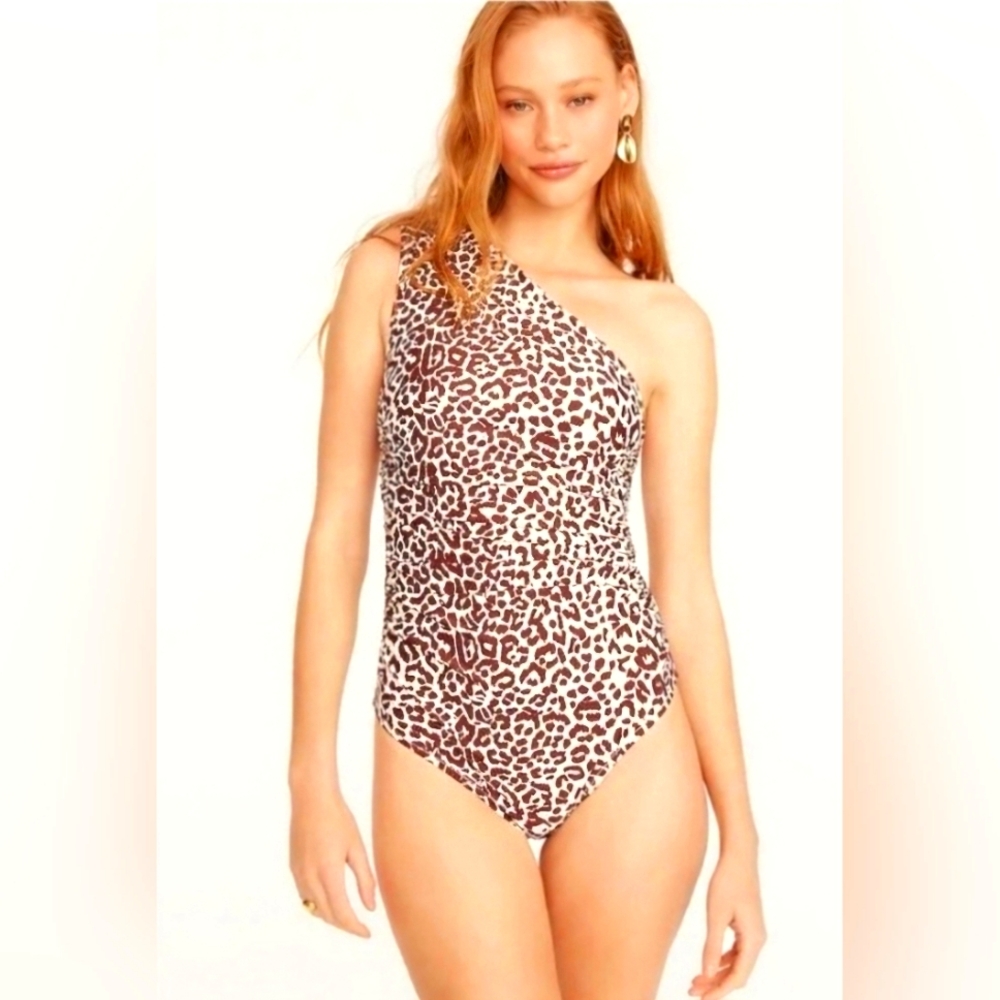 NWT- J. Crew Leopard Print One Shoulder Ruched One Piece Swim Suite- Size 0